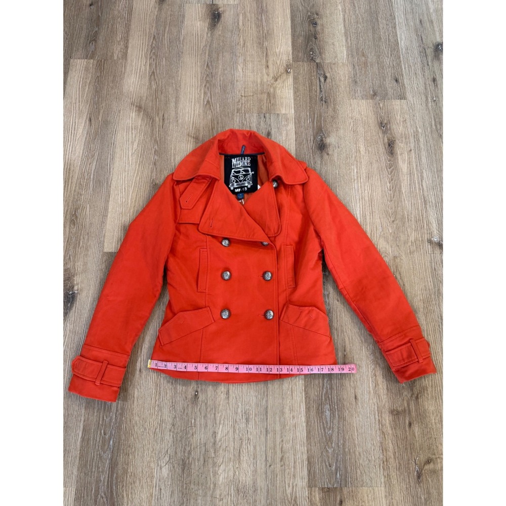 Millard Fillmore Double Breasted Pea Coat Jacket Womens M Orange Military Preppy - Picture 8 of 13